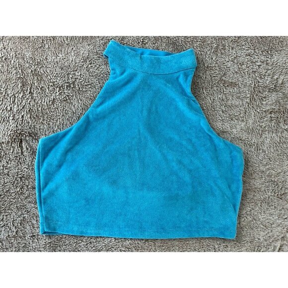 Fabletics Built-In Bra Tank Women Size XXL Mock Light Blue Terrycloth Gym New - Picture 3 of 12